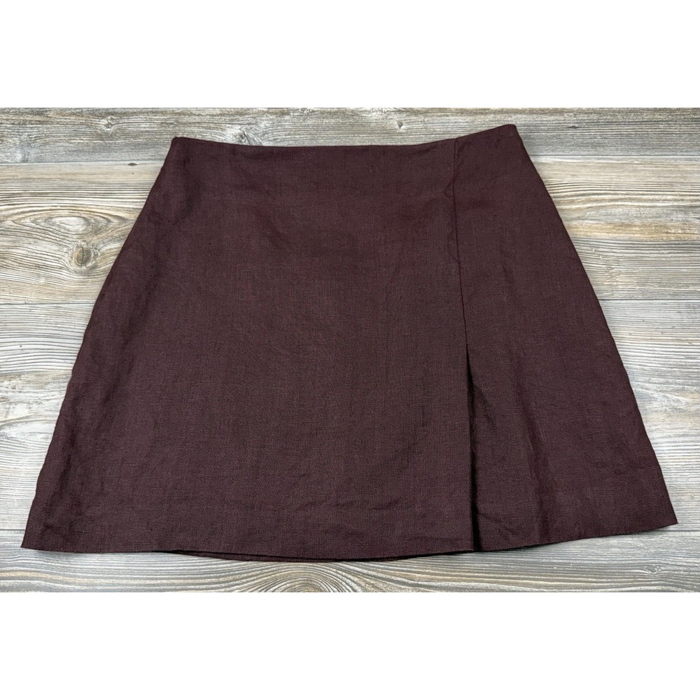 Madewell Pleated Linen Skirt Women's 6 Chocolate Raisin Brown Lined Academia